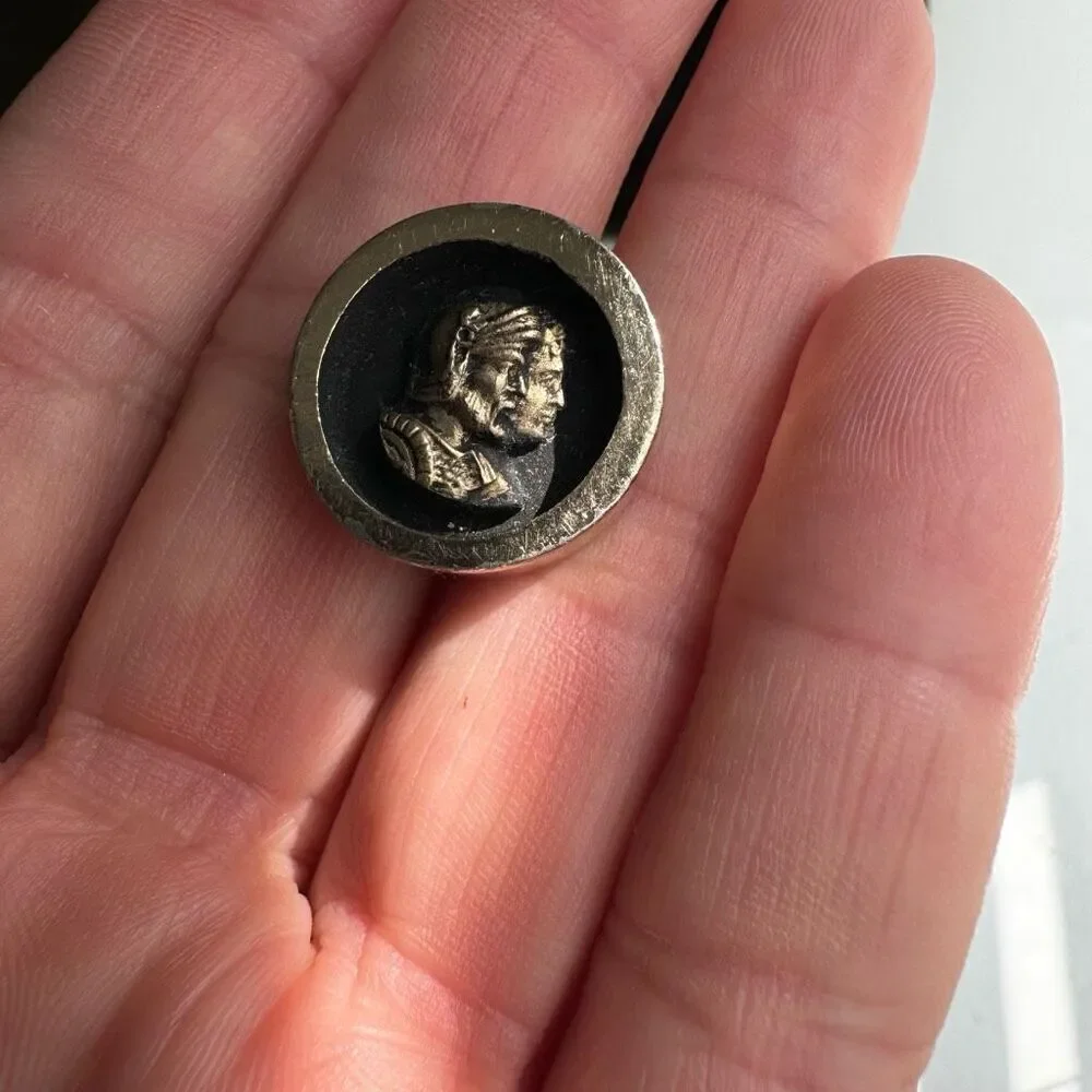 Vintage Copper Gold Tone Cameo Cuff Link Engraved PAT